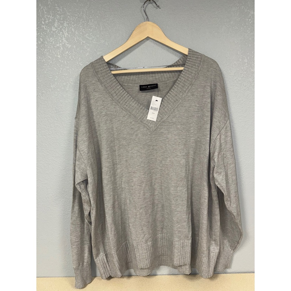 Lane Bryant Heather Grey V-Neck Sweater Plus Size 22/24 NWT Lightweight Knit